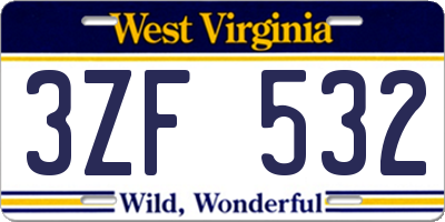 WV license plate 3ZF532