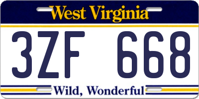 WV license plate 3ZF668