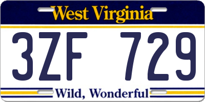 WV license plate 3ZF729