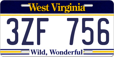 WV license plate 3ZF756
