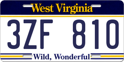 WV license plate 3ZF810