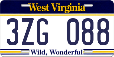 WV license plate 3ZG088