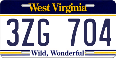 WV license plate 3ZG704