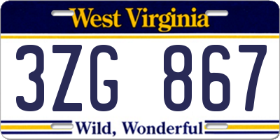 WV license plate 3ZG867