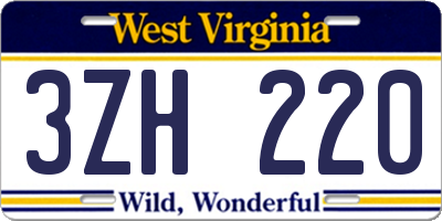 WV license plate 3ZH220