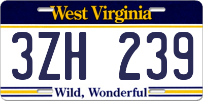 WV license plate 3ZH239
