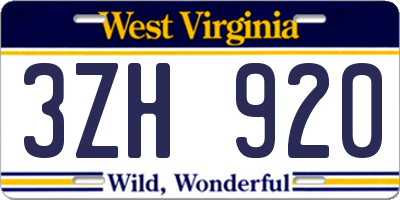 WV license plate 3ZH920