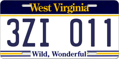 WV license plate 3ZI011