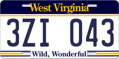 WV license plate 3ZI043