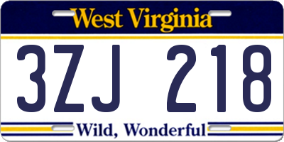 WV license plate 3ZJ218