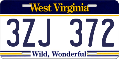 WV license plate 3ZJ372