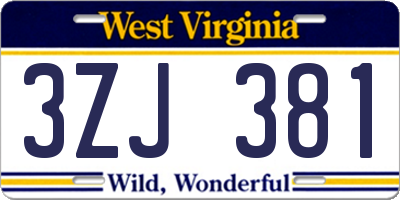 WV license plate 3ZJ381