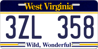 WV license plate 3ZL358