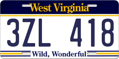 WV license plate 3ZL418