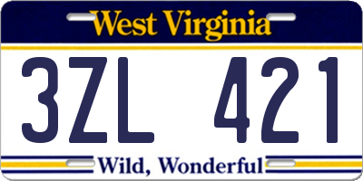 WV license plate 3ZL421