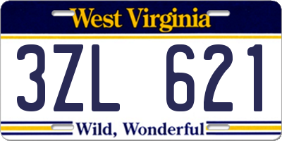 WV license plate 3ZL621