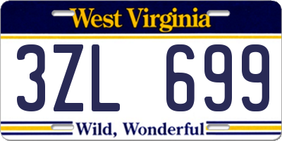 WV license plate 3ZL699