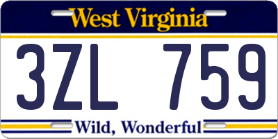 WV license plate 3ZL759