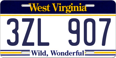 WV license plate 3ZL907