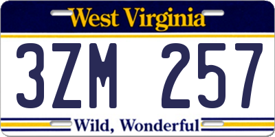 WV license plate 3ZM257
