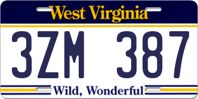 WV license plate 3ZM387