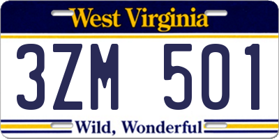 WV license plate 3ZM501
