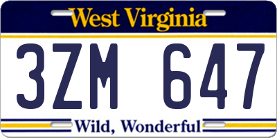WV license plate 3ZM647