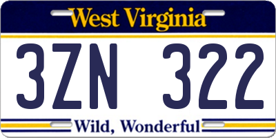 WV license plate 3ZN322