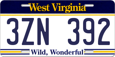 WV license plate 3ZN392