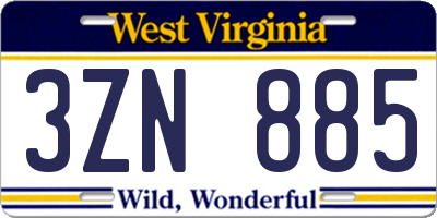 WV license plate 3ZN885