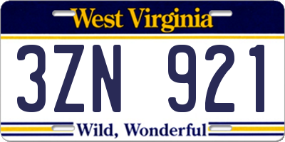 WV license plate 3ZN921