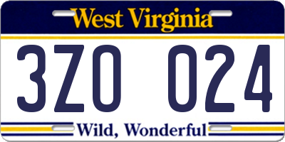WV license plate 3ZO024