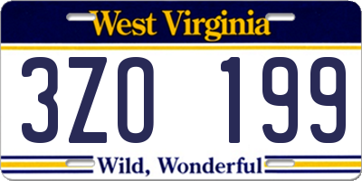 WV license plate 3ZO199