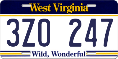 WV license plate 3ZO247