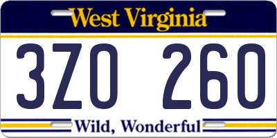 WV license plate 3ZO260