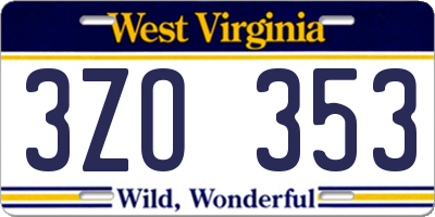 WV license plate 3ZO353