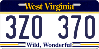 WV license plate 3ZO370