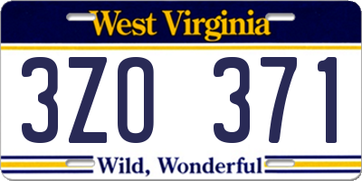 WV license plate 3ZO371