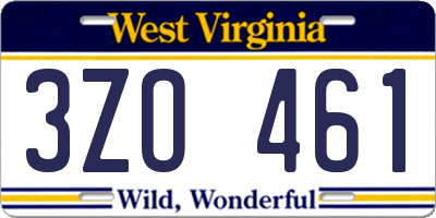 WV license plate 3ZO461