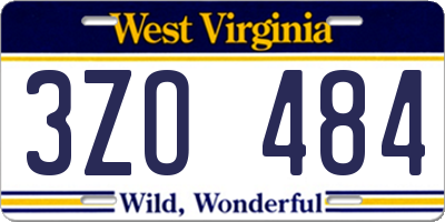 WV license plate 3ZO484