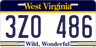WV license plate 3ZO486