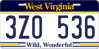 WV license plate 3ZO536