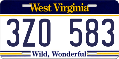 WV license plate 3ZO583