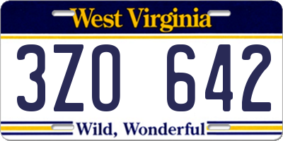 WV license plate 3ZO642
