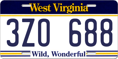 WV license plate 3ZO688