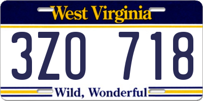 WV license plate 3ZO718