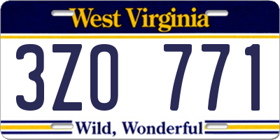 WV license plate 3ZO771