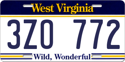 WV license plate 3ZO772