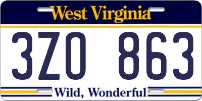 WV license plate 3ZO863