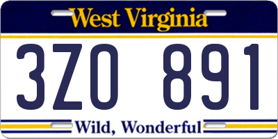 WV license plate 3ZO891